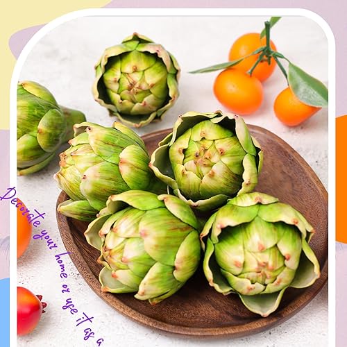 Miniatura 7 de Meiwlong 6 piezas pequeñas de alcachofas artificiales verdes, alcachofas falsas, verduras artificiales y frutas falsas, relleno de cuenco de