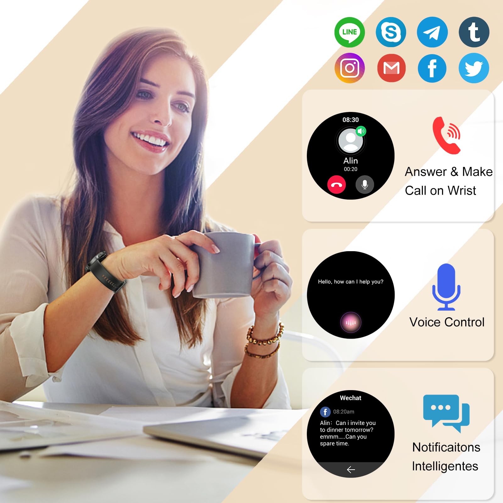 Fempoin Smartwatch, 1.43" HD AMOLED Orologio Smartwatch Uomo Donna con Chiamate e Whatsapp, Orologio Digitale con 100+ Sport, Sonno/Cardiofrequenzimetro, IP68 Impermeabile Smart Watch per Android iOS