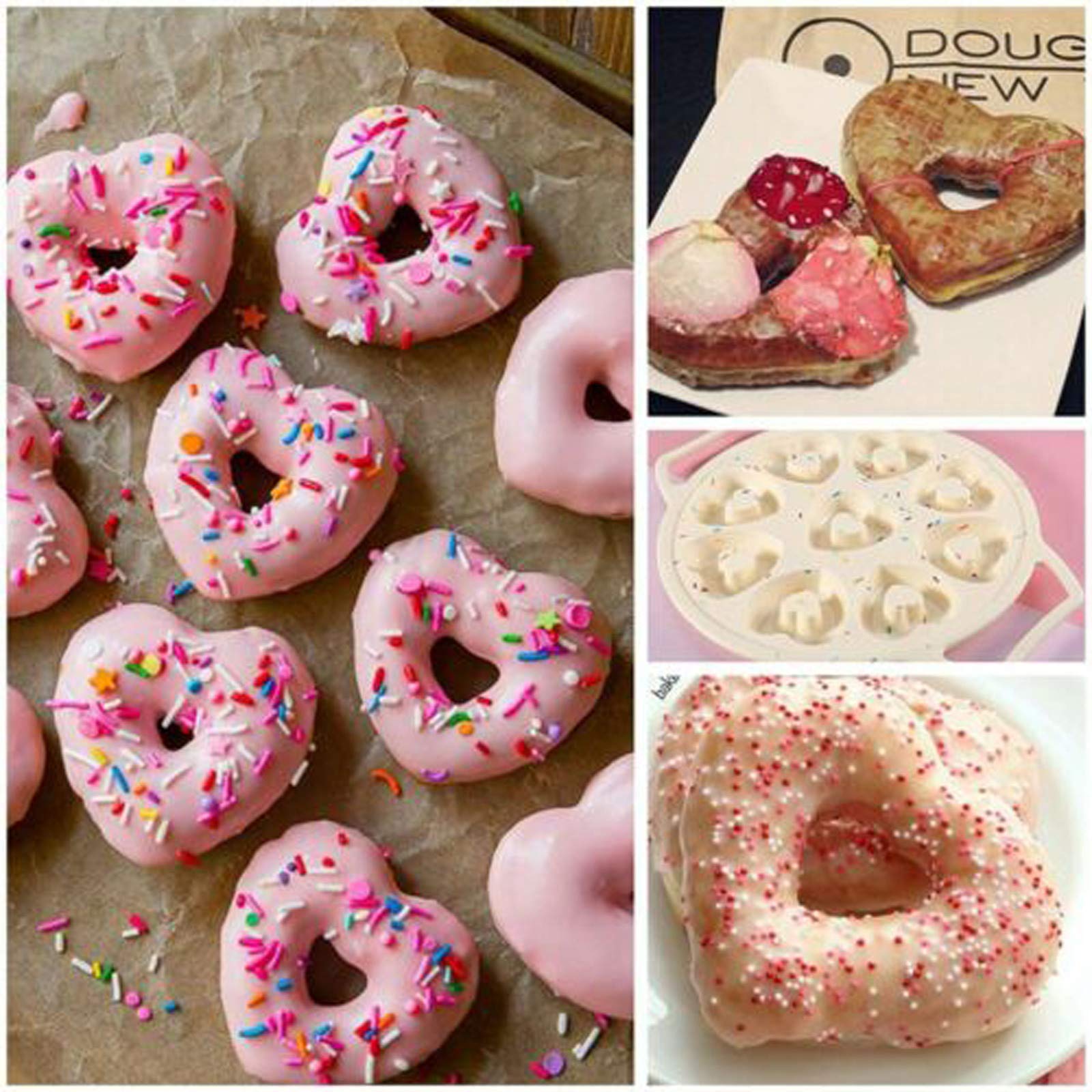 Moule à gâteau en silicone en forme de 9 donuts - Non collant - En forme de cœur