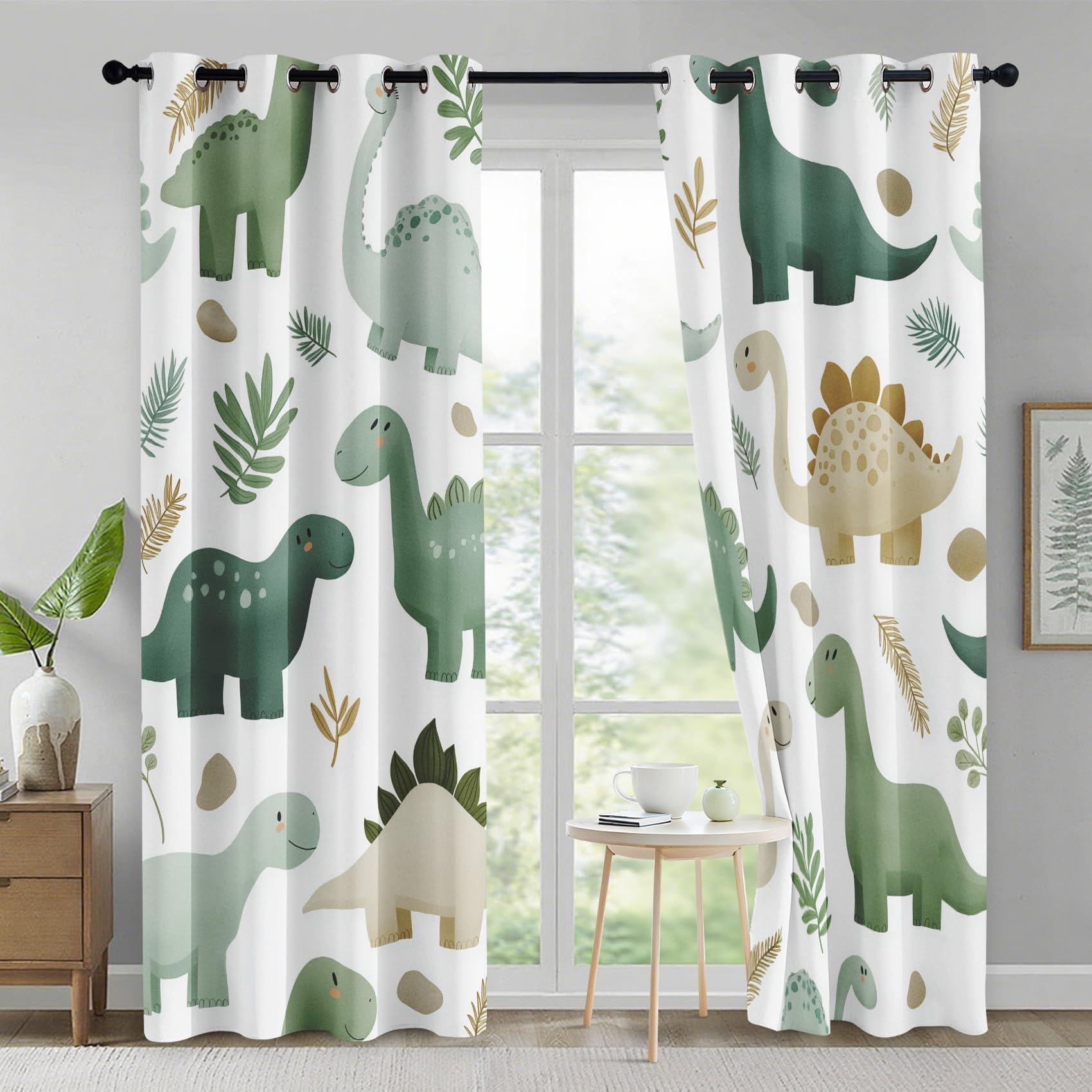 Rideau Dinosaures 70x200cm(LxH) Rideau Occultants Thermiques Motif Animaux Dessin Animé pour Chambre d'enfant (Garçons, Filles, Bébés), Lot De 2 Draperies Intérieurs à Oeillets