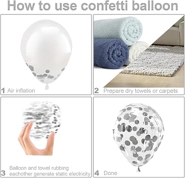 Bezente Black Silver and White Confetti Balloons Set 60pcs 12 inch