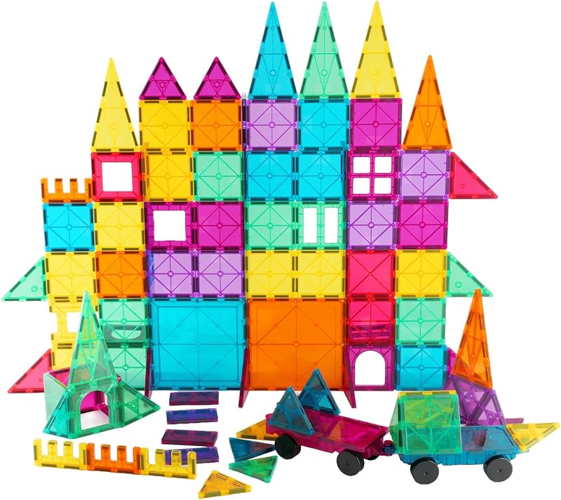 Magnetic Tiles Car Set Truck Kit Toy with Stronger Magnets, Educational Magnet Cars with Re-Enforced Hitch and Long Bed for Girls Boys Toddler Ages 3+ (110 PCS Set)