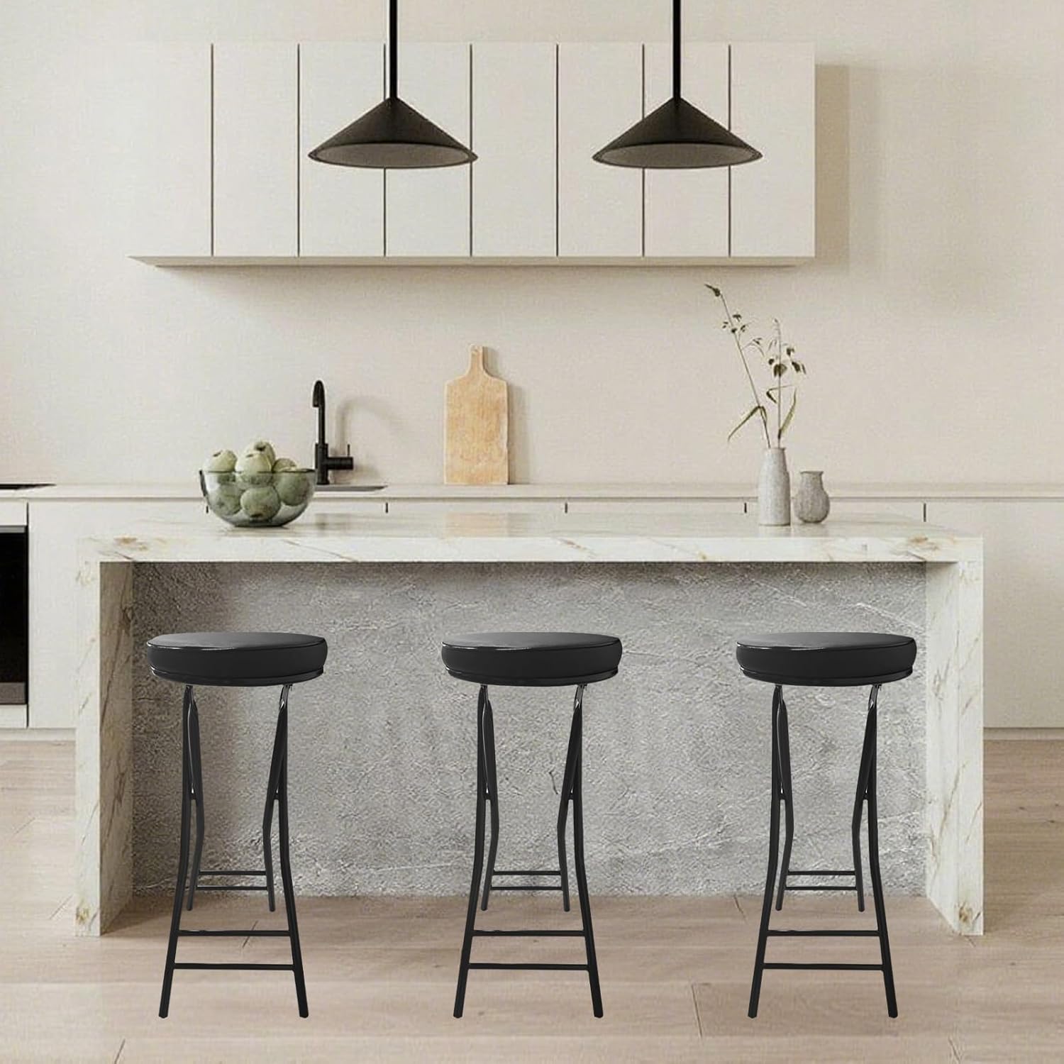 Gluck Plants Folding Stool,24 Inch Foldable Portable Collapsible Height Bar Stool Chair,4PCS Adult Tall Leather Padded Chair for Kitchen Living Room Garden Camping Fishing