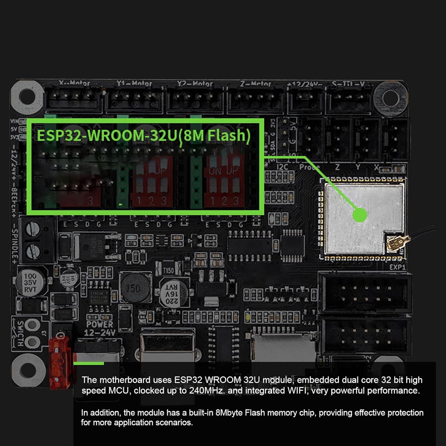 Carte Mère De Machine De Gravure, MKS DLC32 V2.1 Carte Mère, 32 bits ES P32 Machine à Graver Contrôleur WIFI avec écran Tactile 2,4 pouces, Pilote de Moteur Pas à Pas A4988, pour NEMA17/23