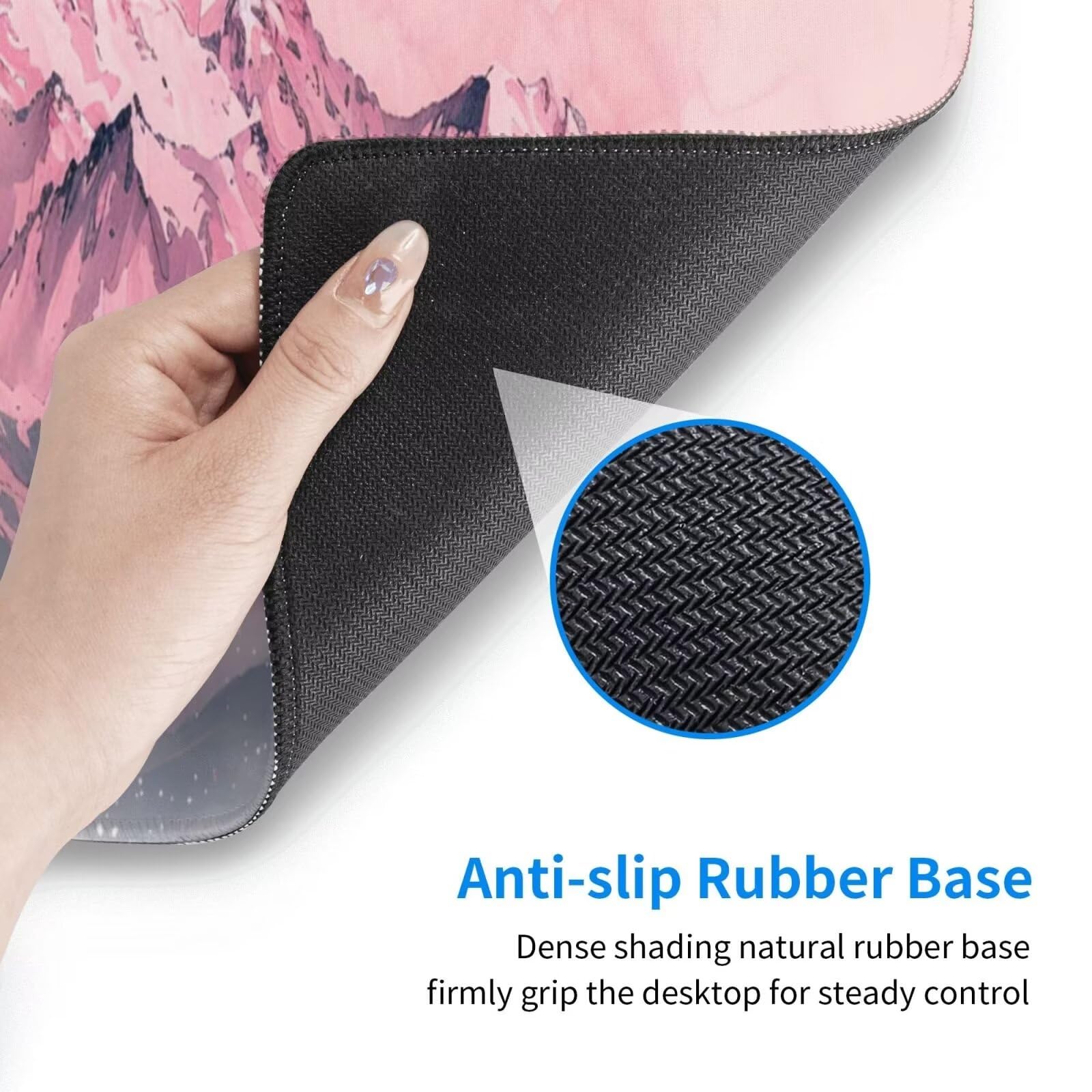 Tappetino Mouse, Tappetino Mouse Gaming Grande XXL 1500x800x3mm Tappetino Scrivania Mouse Pad, Base in Gomma Antiscivolo, Bordi Cuciti,Lavabile, Mousepad per Ufficio e Gaming (Montagne Rosa) R-176