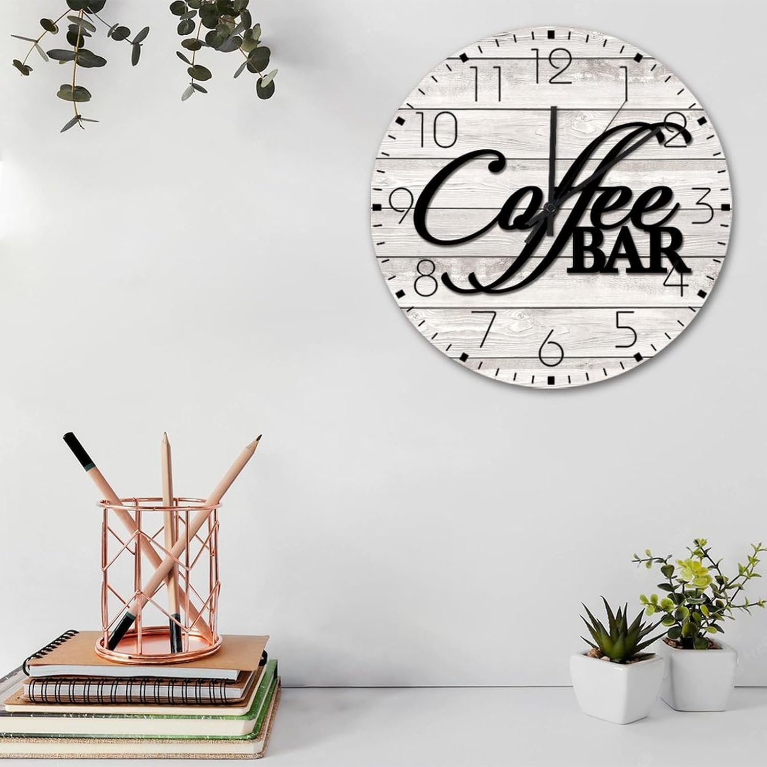 Wooden Wall Clock Battery Operated Non Ticking Analog Coffee Bar Vintage Wall Clocks Kitchen Coffee Station Letter Home Decoration for Entryway Patio Gym 15 Inch