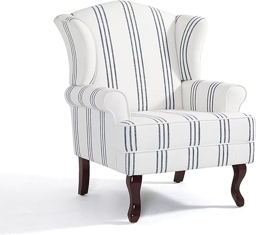 Miniatura 5 de UIXE Silla decorativa de respaldo alto, sillón tapizado en tela con patas de madera maciza, sillón retro, cómodo sofá individual, asiento de lectura