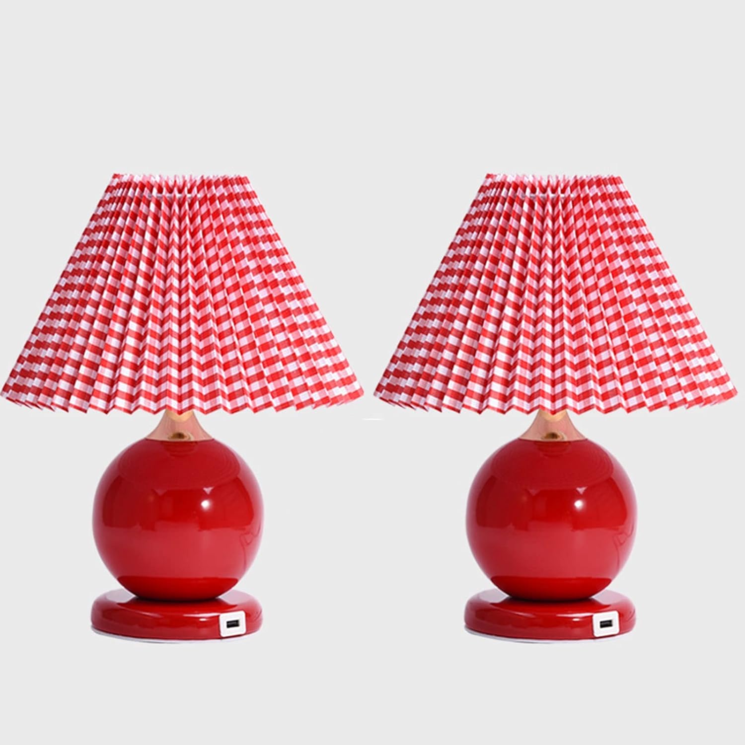 Bedside Table Lamp Set of 2 Table Lamp Bedside Lamps with USB Charging Ports Nightstand Desk Light Everlight for Bedrooms Marriage Room Red Farmhouse Desk Lamps (Color : Button) (Button)