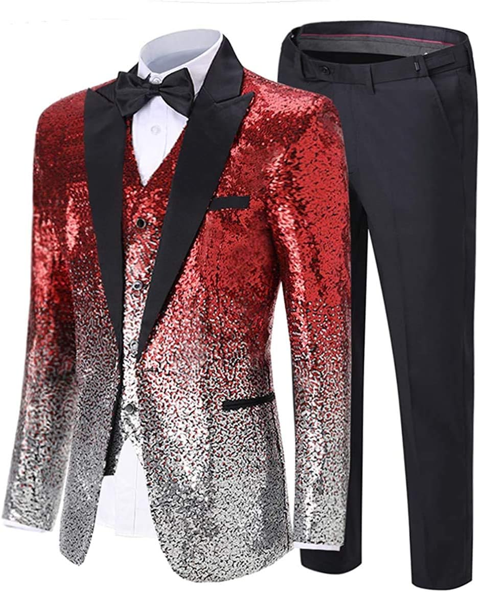 Men's Suit Three Pieces Shiny Sequin Mens Suit Notch Lapel Tuxedo for Wedding