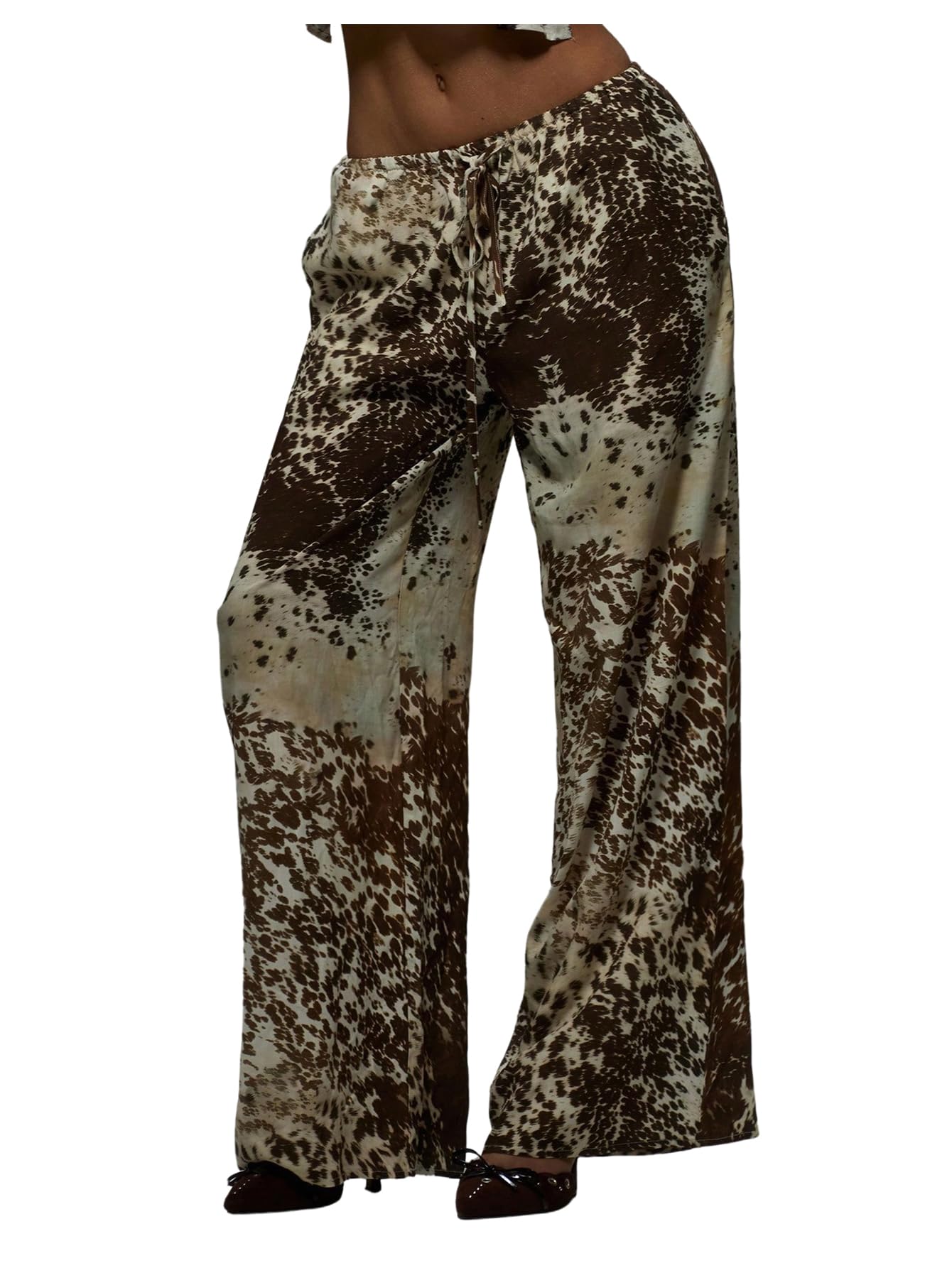 GORGLITTER Womens Leopard Cheetah Print Wide Leg Pants Animal Lightweight Travel Track Pants Casual Work Trousers