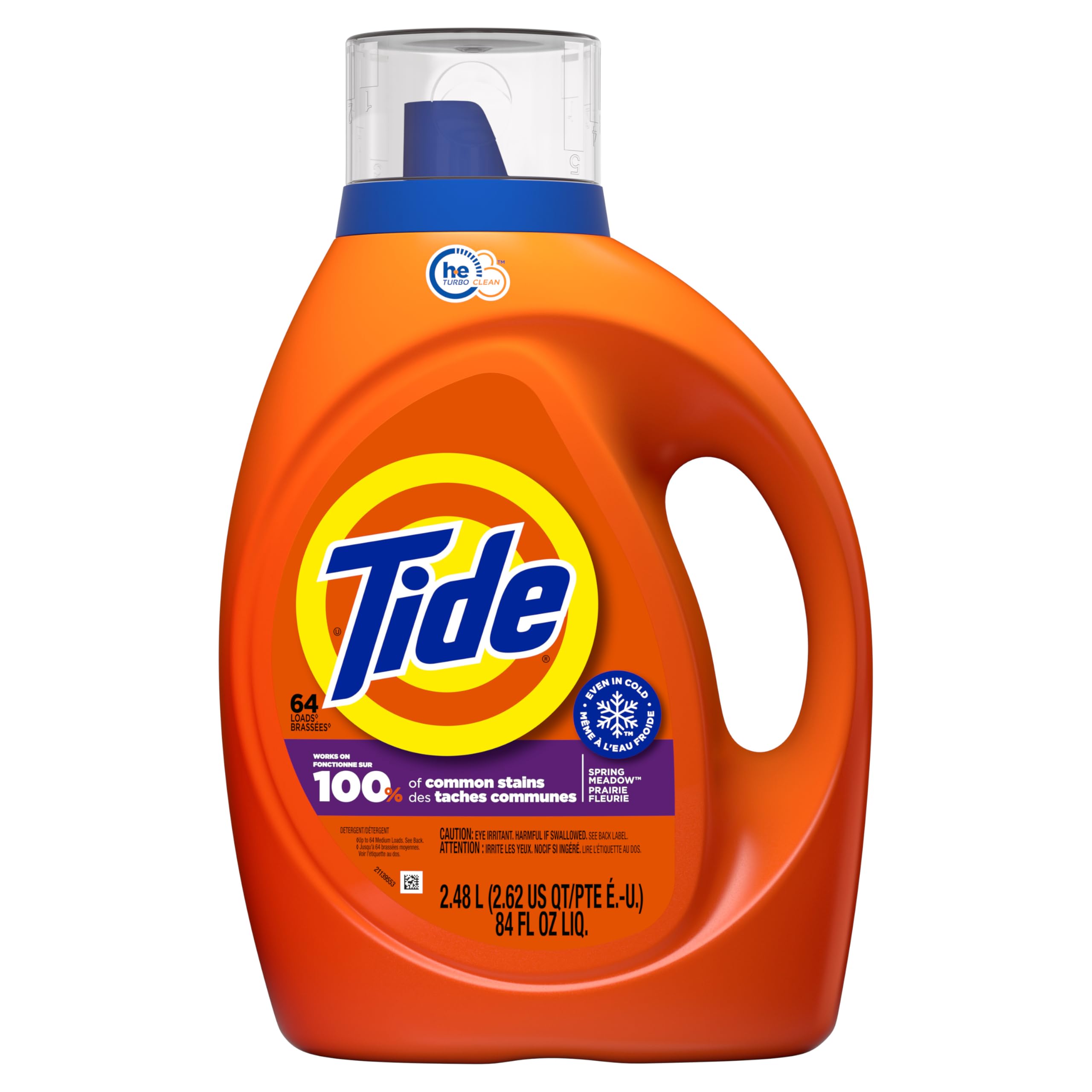 Tide Laundry Detergent Liquid, Spring Meadow Scent, 64 Loads, 84 fl oz, Works on 100% of Common Stains