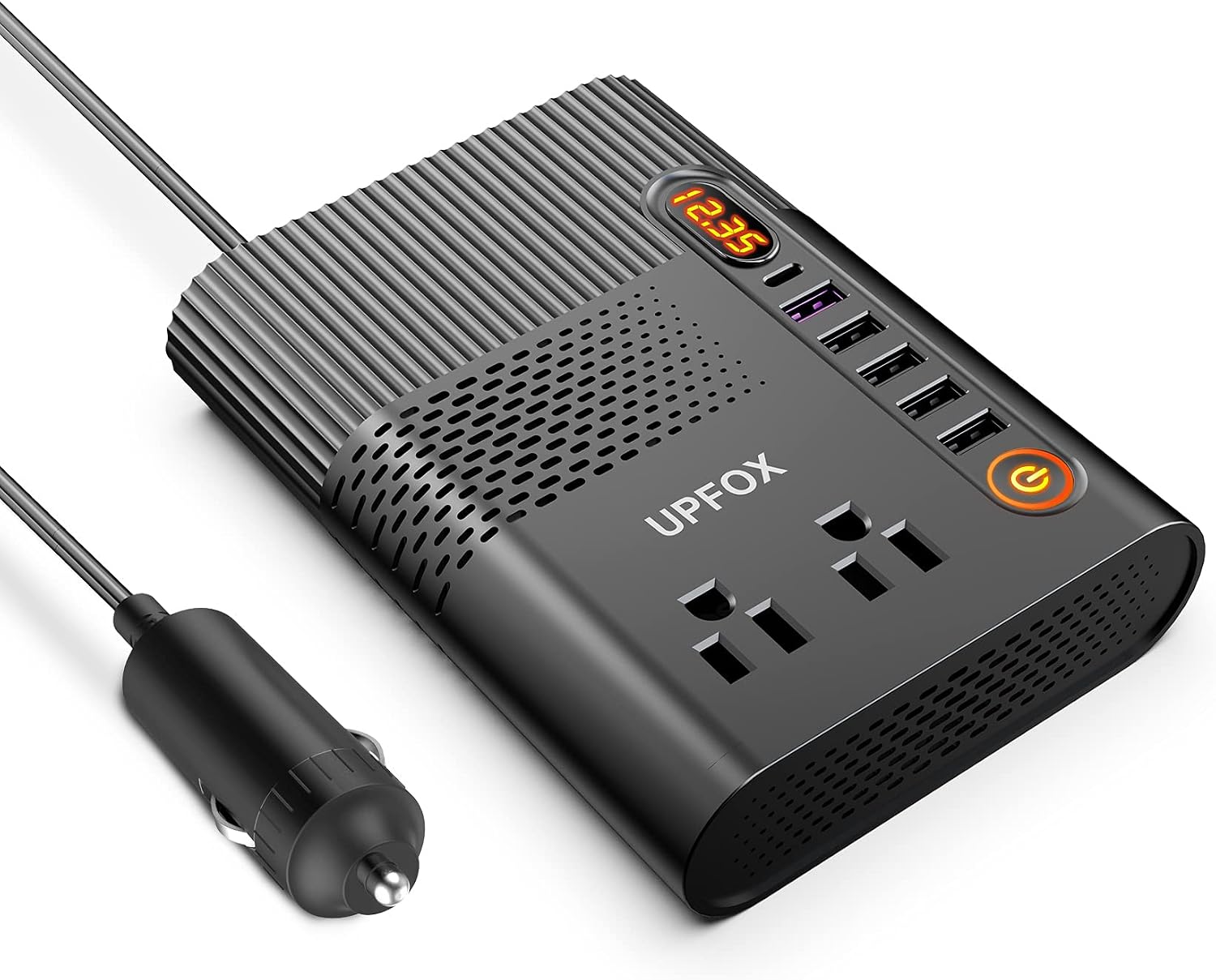 UPFOX 300W Power Inverter Charger - DC 12V to 110V AC Car Converter with 6 USB Charging Ports and Dual AC Outlets Adapter