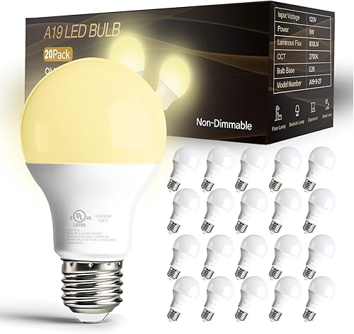 dalattin 20 Pack LED Light Bulbs A19 E26 60 Watt Equivalent Soft White 2700K Warm Light Lightbulbs Indoor Standard 120v 60hz 800 LM Non-Dimmable 80+ CRI UL Listed