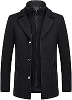 LAMGOOL Men's 2-in-1 Winter Wool Peacoat with Removable Padded Vest - Warm, Stylish Overcoat XS-4XL