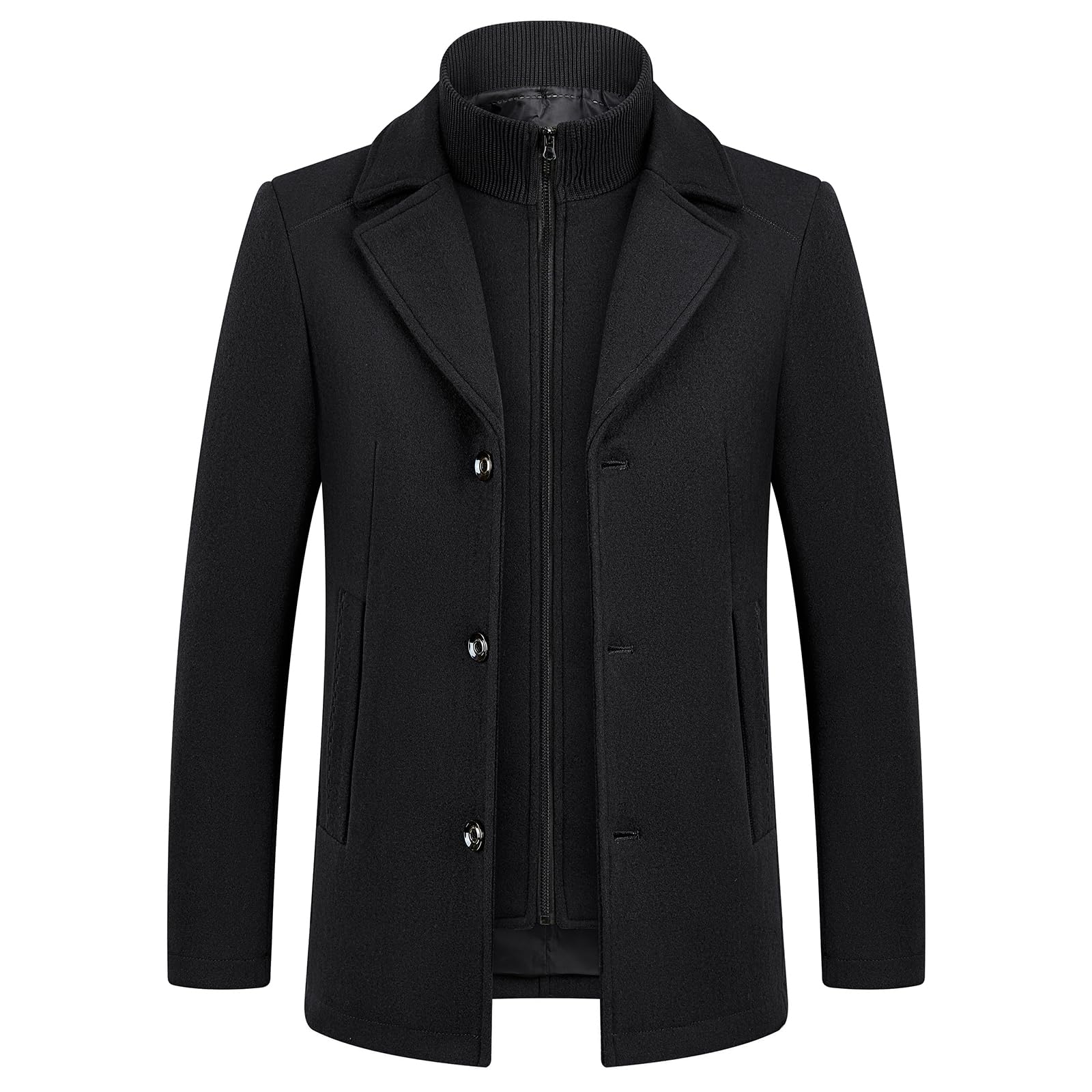 Manteau Homme en Laine pour Hiver Chaud Trench Coat Classique Parka Pardessus Caban Slim Fit Business Duffle-Coats Coup-Vent Revers Overcoat