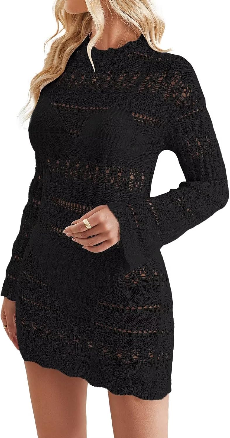 Falechay Swimsuit Coverup for Women Bathing Suit Beach Swimwear Bikini Cover Ups Crochet Mesh Dress Summer Vacation Outfits