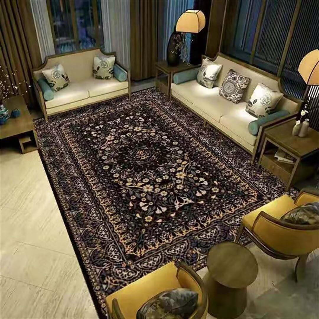 Tapis bureau noir 140x200cm avec modèle floral facile à nettoyer pour sol