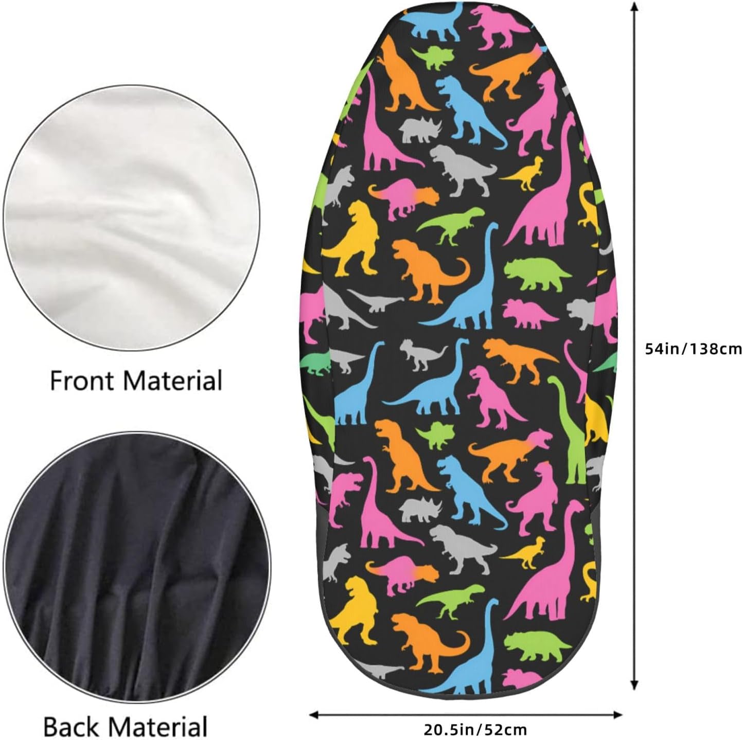2Pc Cute Colorful Dinosaurs Car Seat Covers Front Seats Only Flexible Lightweight Universal Auto Full Cover Seat Protectors Accessories for Cars SUV Sedan Office Chair