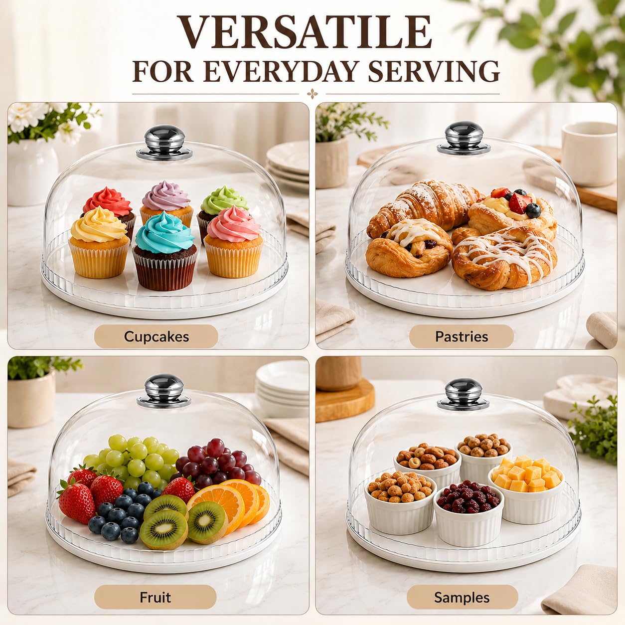 NUOBESTY Couvercle de dôme transparent pour gâteau, dessert, pâtisserie, présentation, service et protection (24,9 cm)