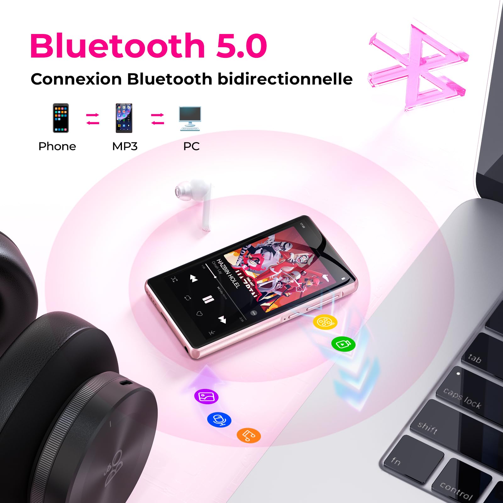 160 Go Lecteur MP3 Spotify avec Bluetooth et WiFi, Android Lecteur MP4