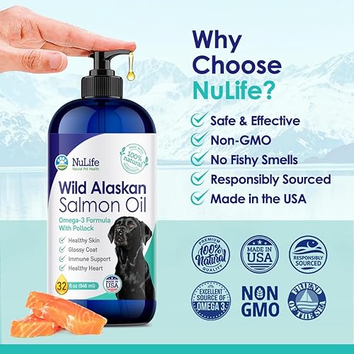 Miniatura 5 de Aceite de salmón salvaje de Alaska para perros, Omega 3 líquido de aceite de pescado, suplemento de piel y capa para desprendimiento, piel seca y