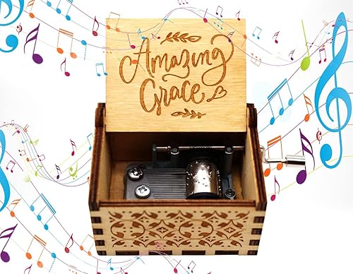 Miniatura 2 de Cajas de música de madera, caja de música Amazing Grace, caja de música con manivela grabada con láser para niñosesposasamigos, Navidad, Acción de