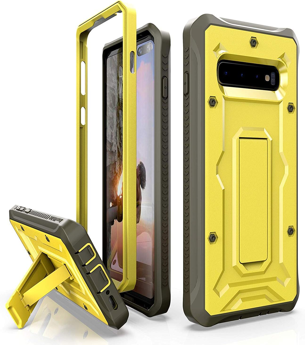 ArmadilloTek Vanguard Designed for Samsung Galaxy S10 Case (2019 Release) Military Grade Full-Body Rugged with Kickstand Without Built-in Screen Protector (Yellow)