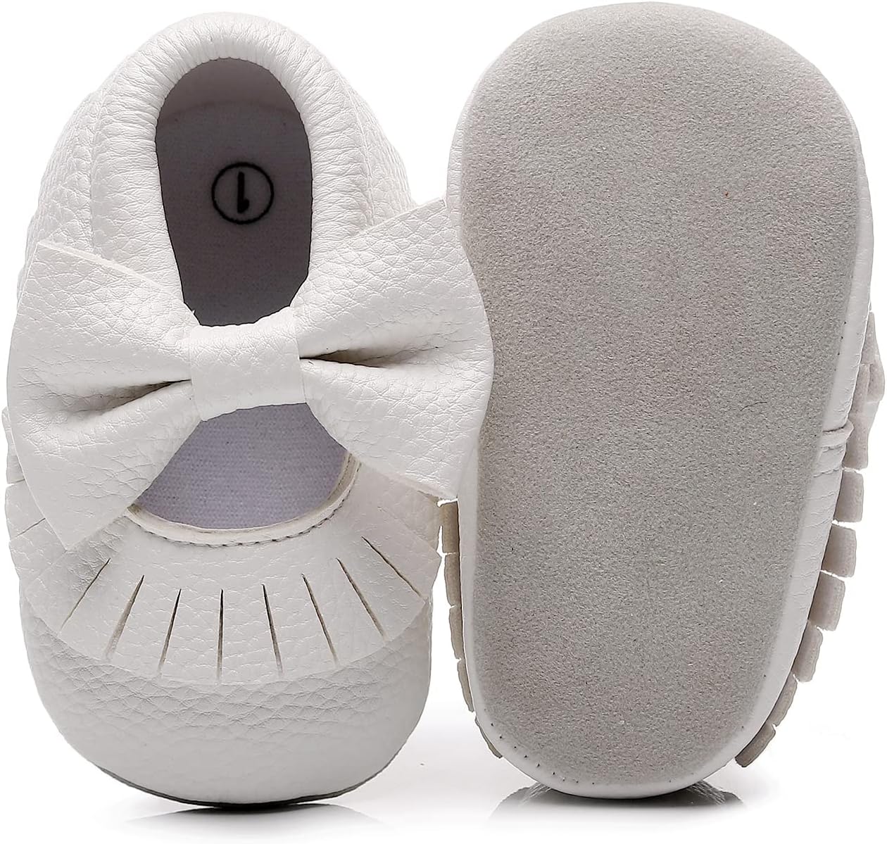 BebilaDouble Bow Fringe Baby Moccasins - Soft Sole Baby Shoes Girls Toddler Crib Flats