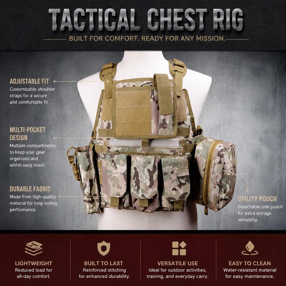 Gilet Molle Outdoor Regolabile con Tasche Multifunzione, Tessuto Resistente 600D, Gilet Leggero per Escursionismo, Campeggio E attività All'Aperto