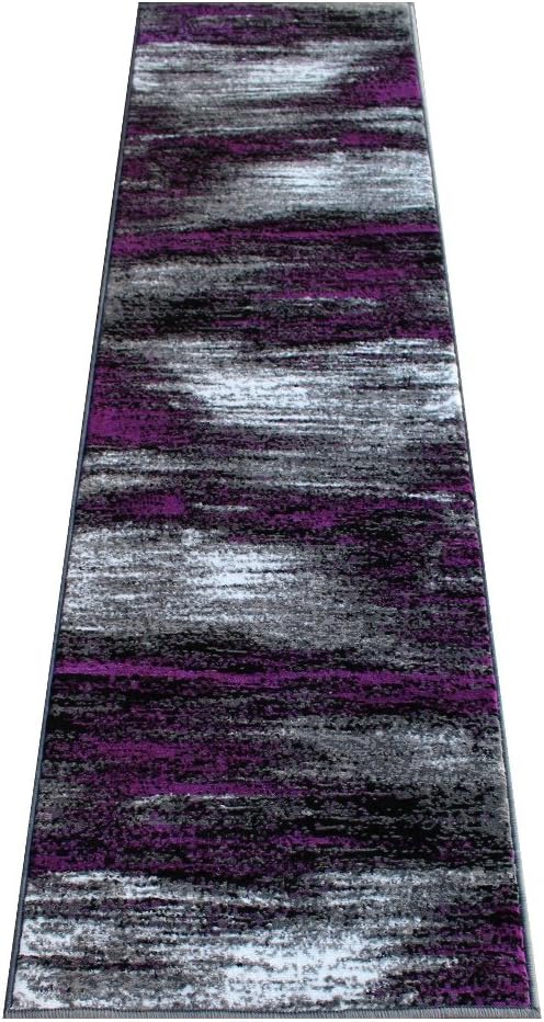 2 Feet X 7 Feet , Purple : Masada Rugs, Modern Contemporary Runner Area Rug, Purple Grey Black (2 Feet X 7 Feet)
