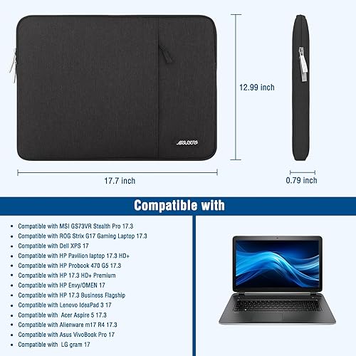Miniatura 5 de MOSISO Funda vertical de poliéster con bolsillo para laptop de 17 a 17.3 pulgadas, para computadora Dell, HP, Lenovo, Asus, Acer y Alienware, negro