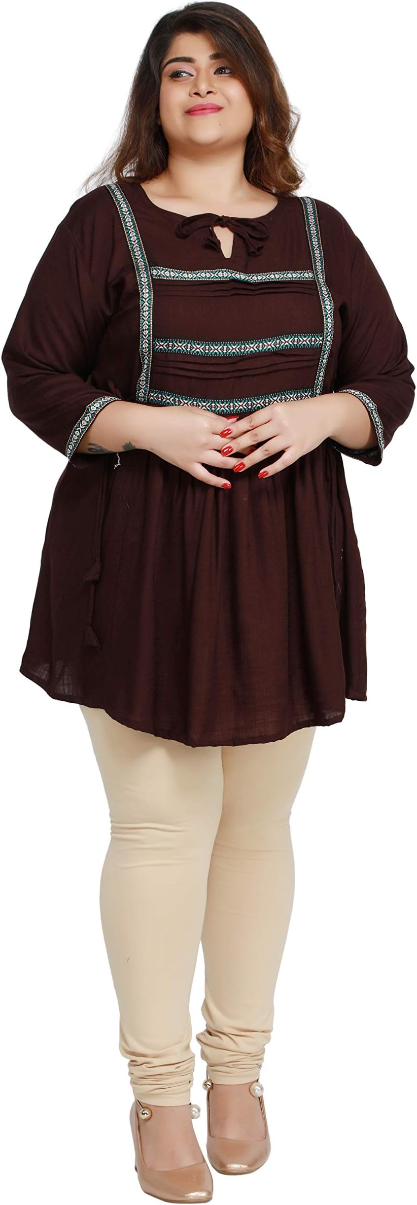 PrimeSons Women's Plus Size Solid 3/4 Sleeve Indian Kurtis for Women Kurta Tunic Top Dress