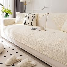Farmhouse Couch Cover Solid Color Neutral Sofa Cover Soft Cotton Quilted Sectional Couch Covers Non Slip Washable Sofa Slipcover Furniture Protector for Living Room Ivory E,28"x47"