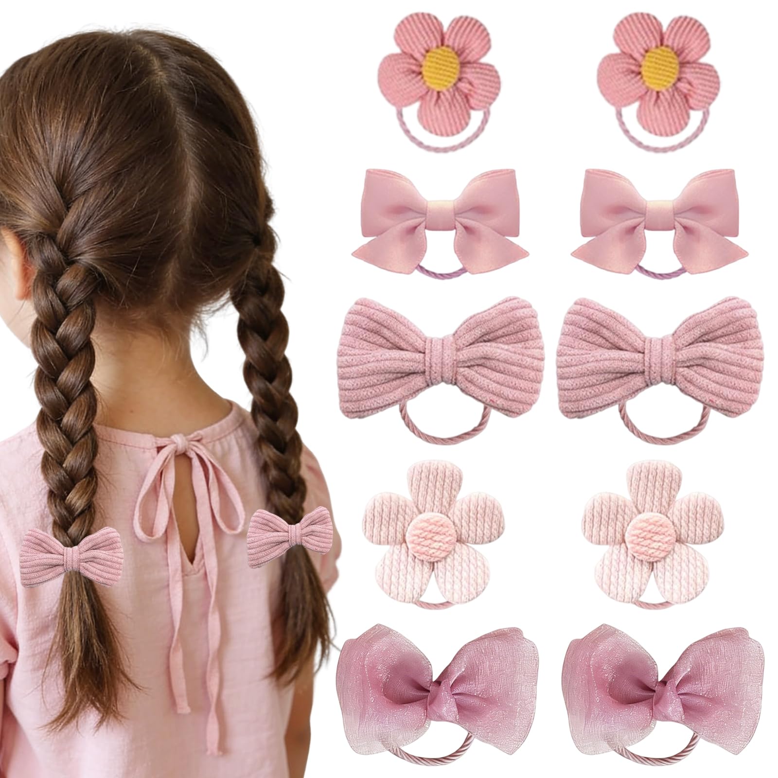 10 pcs Bow Hair Ties, girls hair accessories, Cute Elastic Bowknot Hairband Flower Hair Tie, Butterfly Bow Accessories for Women Girls Toddlers Infants