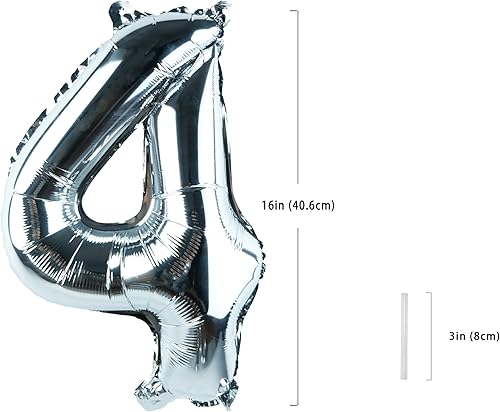 Miniatura 2 de Globos plateados con el número "4" de 16 pulgadas, letra individual personalizada, papel de aluminio de mylar, para colgar, reutilizable para niñas,