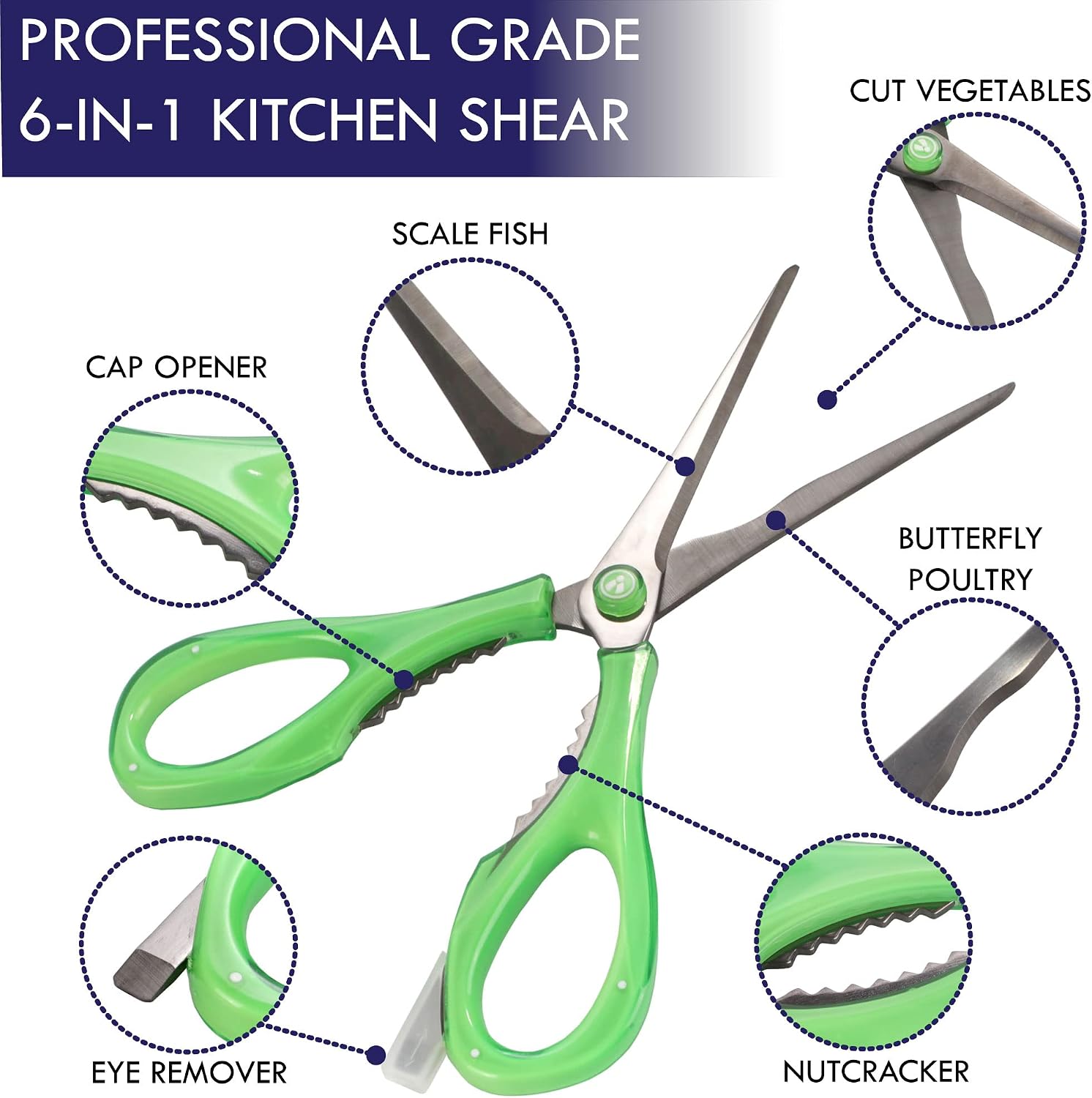 Culinary Queen 6-in-1 Kitchen Shears - Guava Green - 1 Pair