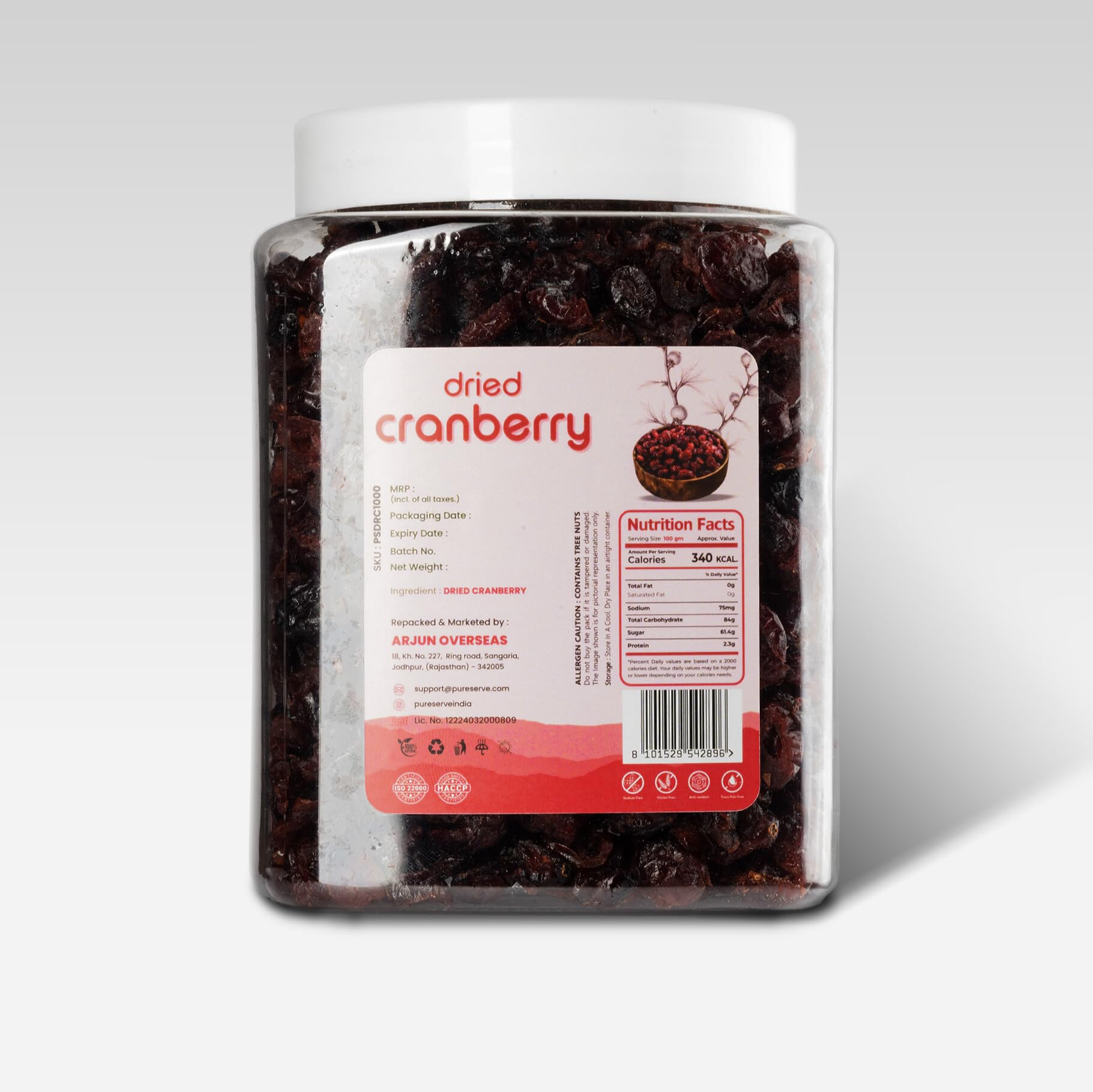 Pureserve Premium Dried Cranberries 1Kg – Naturally Sweet & Tangy | Antioxidant-Rich Superfood Dry Fruits | No Added Preservatives | Ideal for Snacking, Baking & Smoothies - Image 2 thumbnail