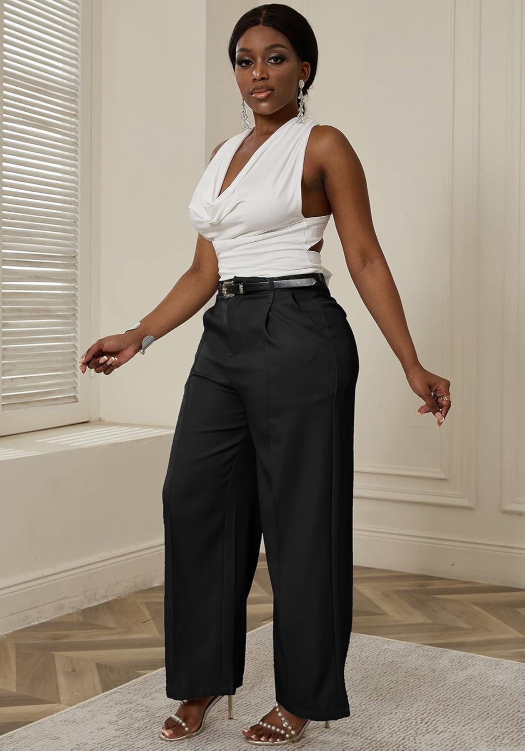 LAJIOJIO Wide Leg Dress Pants Women Casual,High Waist Work Pant Straight Leg Trousers with Pockets - Image 2