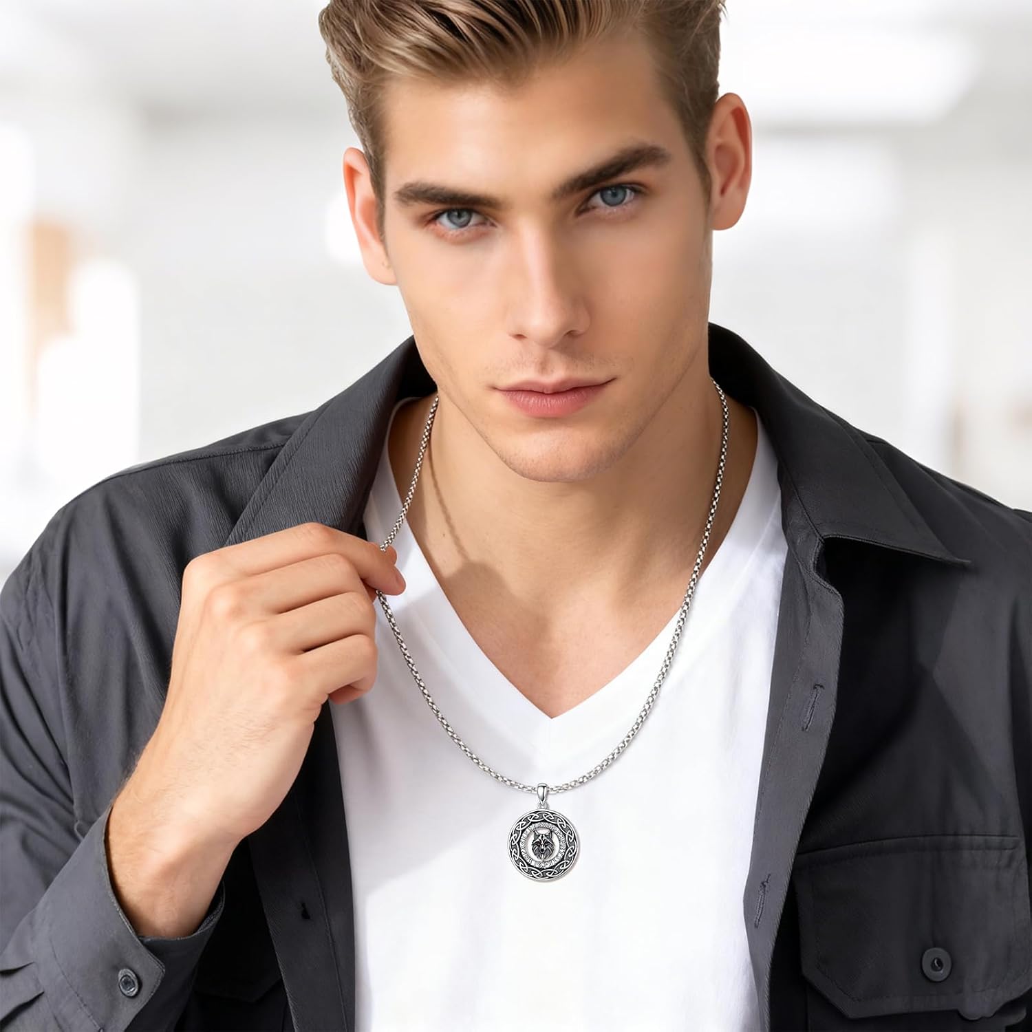 PROESS Eagle/Tiger/Wolf/Lion/Leopard/Sun Necklace for Men 925 Sterling Silver Tiger Eye Animal Jewelry Gifts for Chrismas Birthday - Image 2