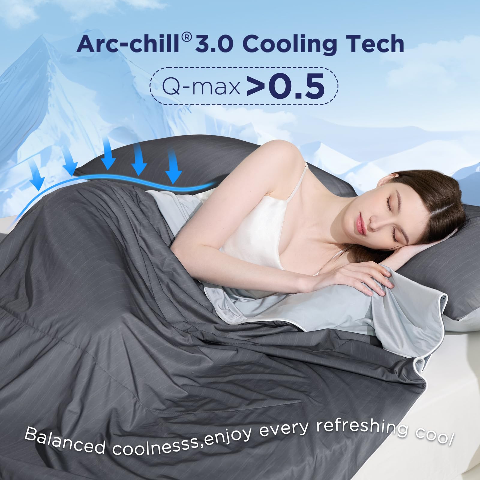 Luxear Kühldecke Sommer Atmungsaktive Decke mit Arc-Chill Q-MAX 0,5 - Leichte Bettdecke Kühlende Decke für heiße Nächte - 200x220cm Grau