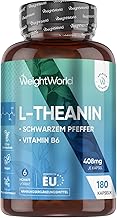 L-Theanine Amino Acid 400 mg - 180 Vegan Capsules for 6 Months Supply - Made without GMO and No Magnesium Stearate - Gluten Free & Natural Ingredients - Amino Acid L-Theanine - WeightWorld