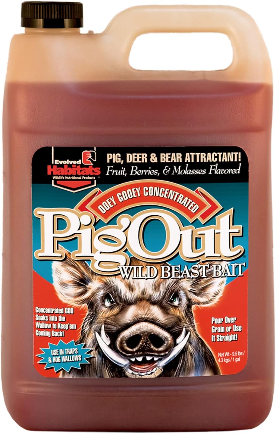 EVOLVED HABITATS Pig Out Wild Beast Bait Liquid Hog Attractant - Habit-Forming Long-Range Pig, Deer & Bear Attractant With Irresistible Fruit, Berries & Molasses Flavor - 1 Gallon