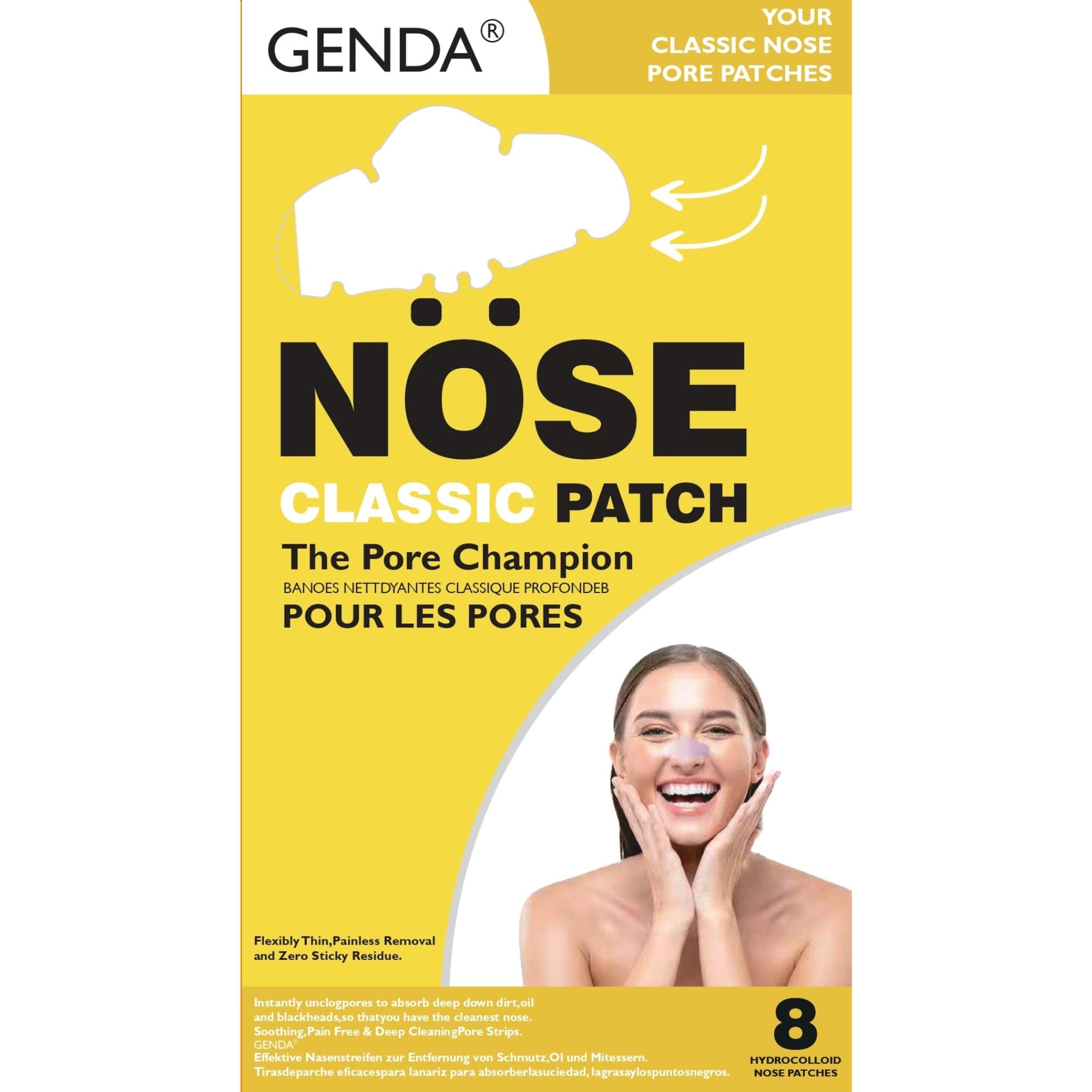 GENDA Hydrocolloid Blackhead Remover Pore Strips for Nose Deep Cleansing Pore Unclogging Blackheads Removal Nose Pore Patch- 8 Count