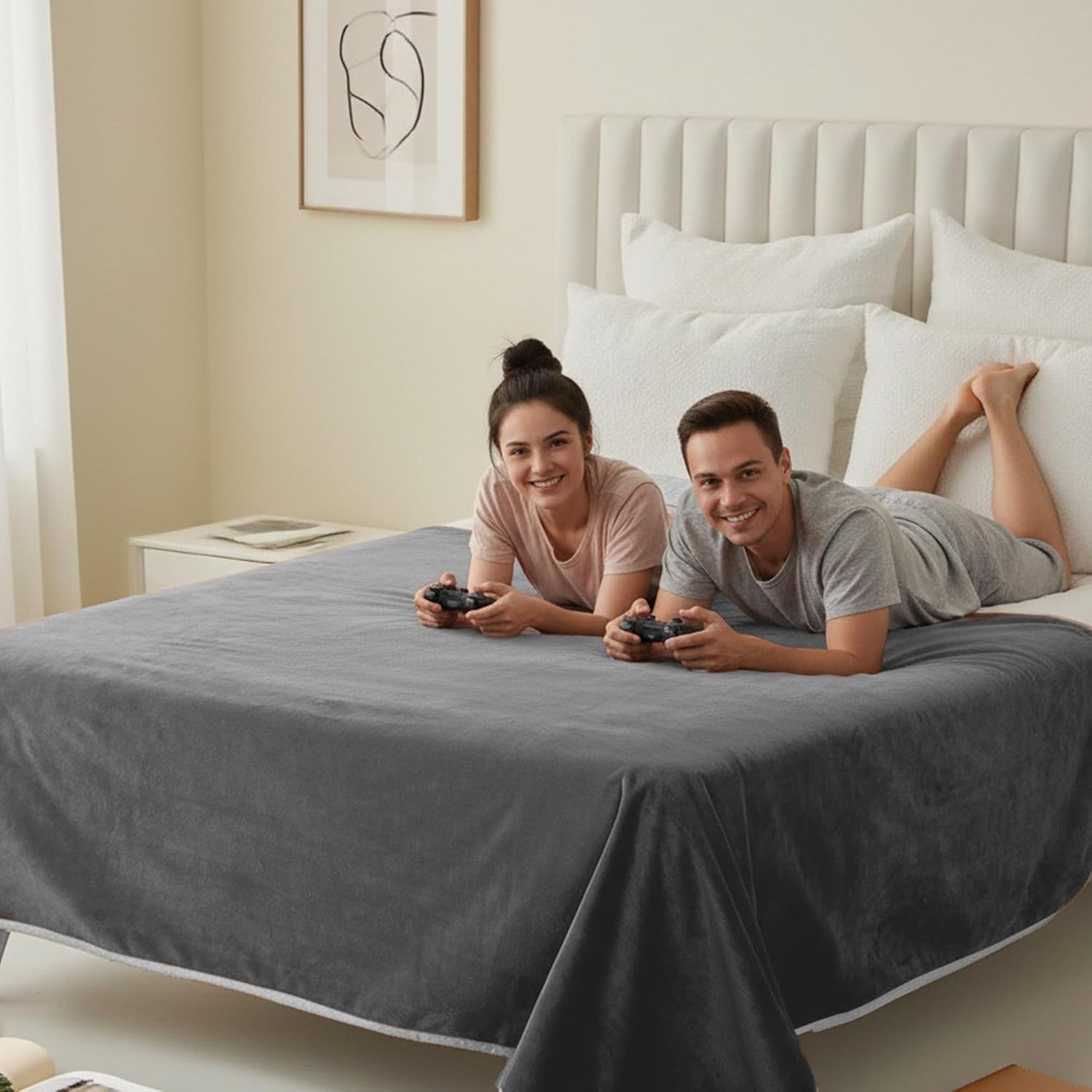 Water Proof Blanket 50x60 Inches - Reversible Flannel Blanket for Bed, Sofa,Couch- Spillproof, Leakproof Soft Double-Sided Dark Grey Throw Blanket for Adults, Pets, Couples - Image 8