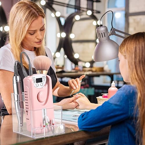 Miniatura 3 de Noverlife Mini máquina de taladro de uñas de 10 agujeros y caja de almacenamiento de brocas, organizador de brocas de uñas transparente, herramienta