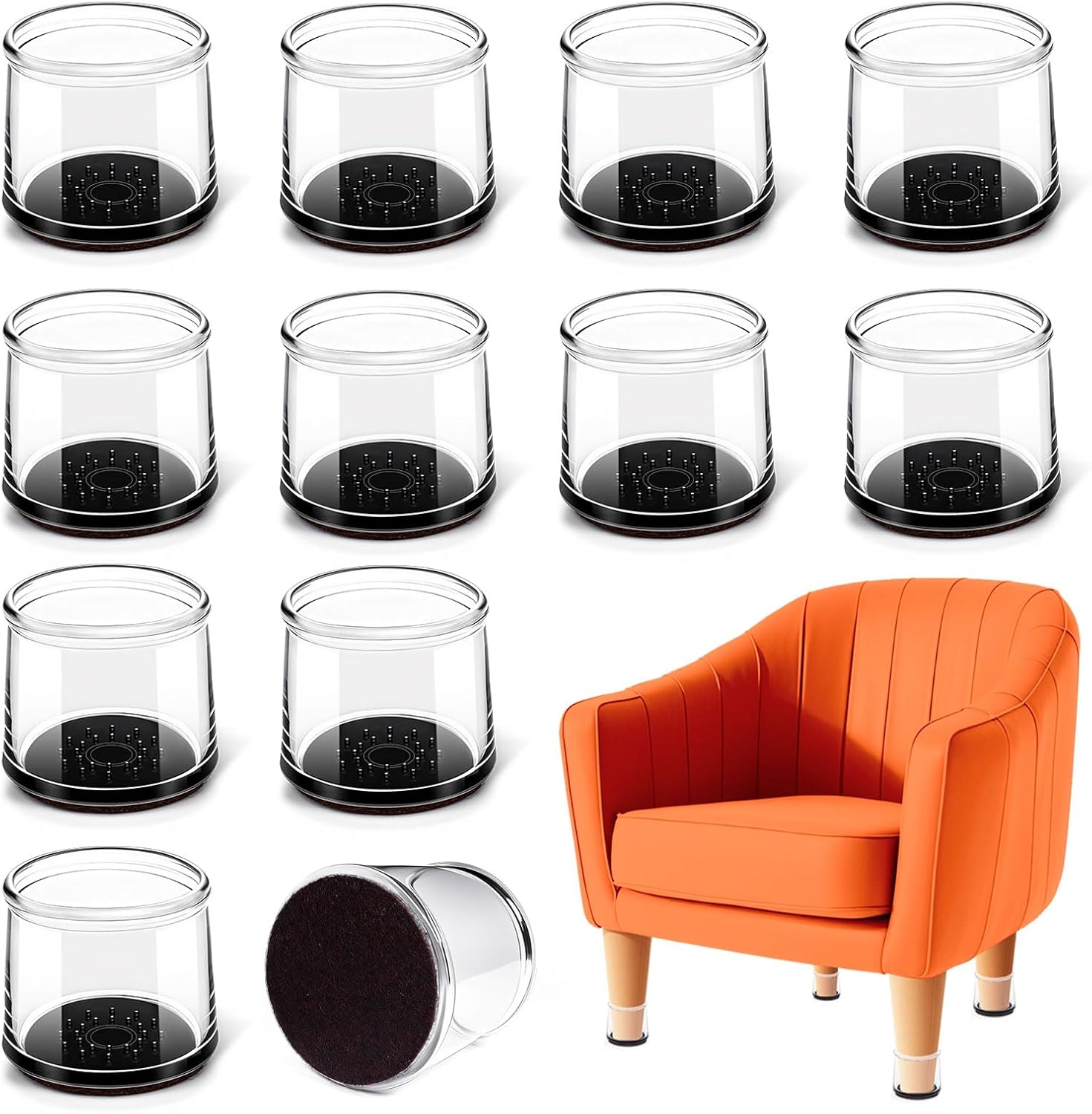16Pack Clear Chair Leg Floor Protectors, Furniture Felt Pads，Silicone Covers Caps for Hardwood Floors Bed Frame Legs Table, Non Slip, Reduce Noise, Anti Scratch(XXL Fit1.58-1.89" Round)