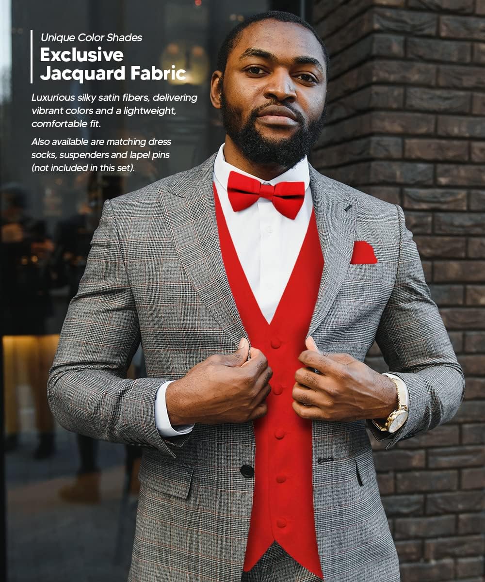 Solid Color Satin Suit Vest for Men Set of 4 - Vest, Tie, Bow Tie & Pocket Square (Black Back) - Image 4