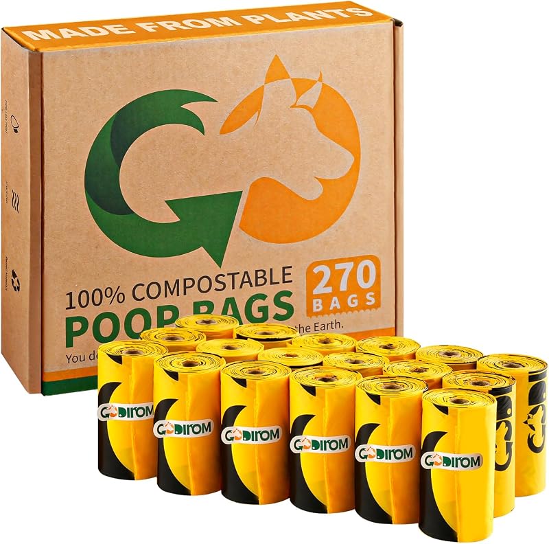 Bolsas compostáveis para fezes de cães Codirom, amarelas, 18 mícrons, 270 unidades (18 rolos)