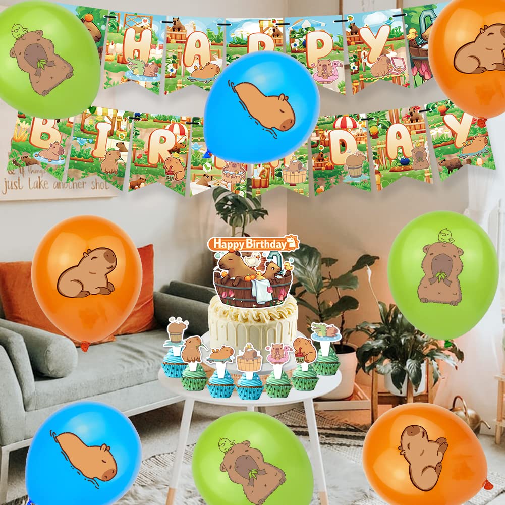 Set Decorazione Compleanno Capibara - Banner, Topper Torta, Cupcake Toppers, Palloncini, Tema Animali - Foto 9