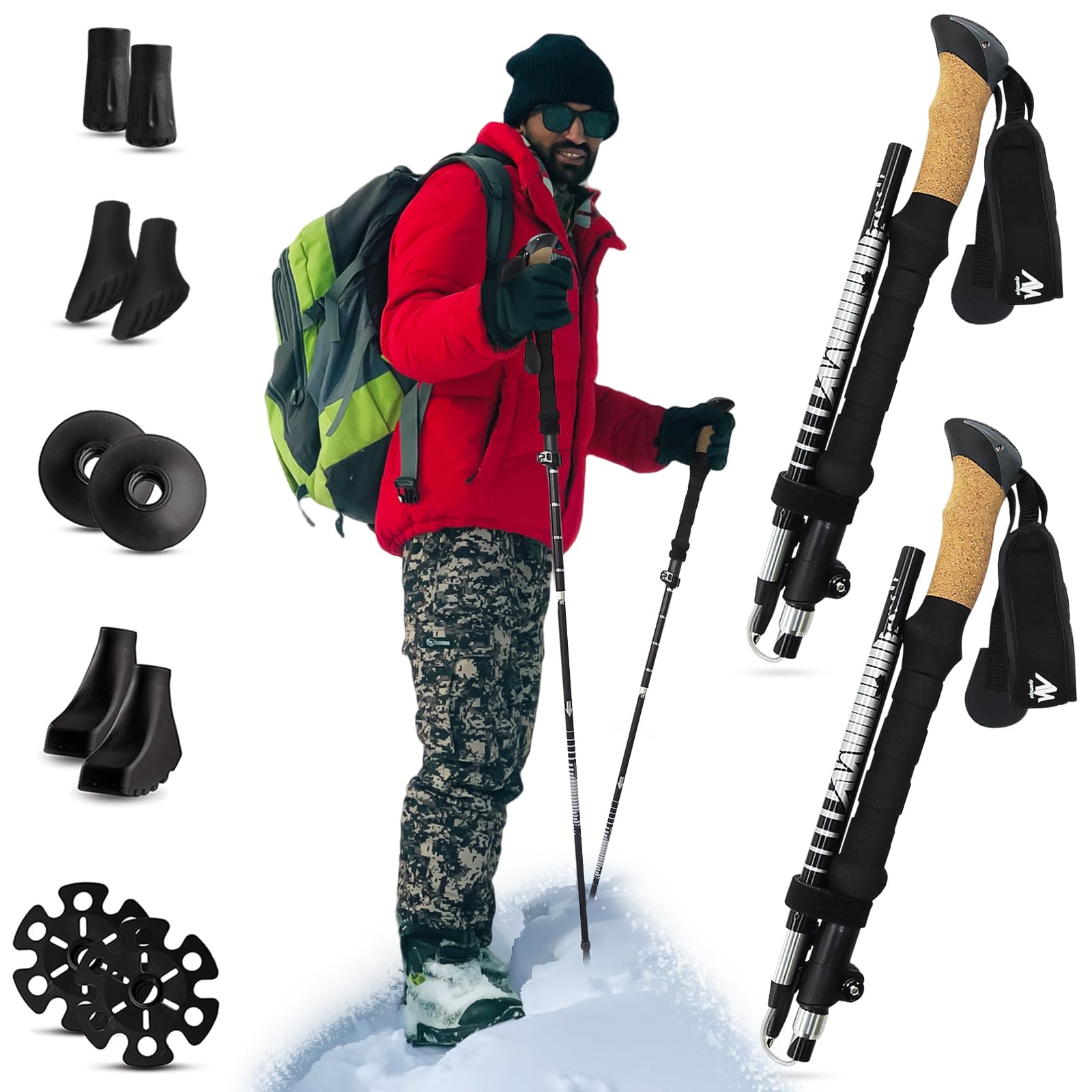 AYAMAYA Collapsible Trekking Poles for Hiking – Lightweight Aluminum Alloy 7075 Folding Nordic Hiking Walking Sticks for Men and Women with Flicklock